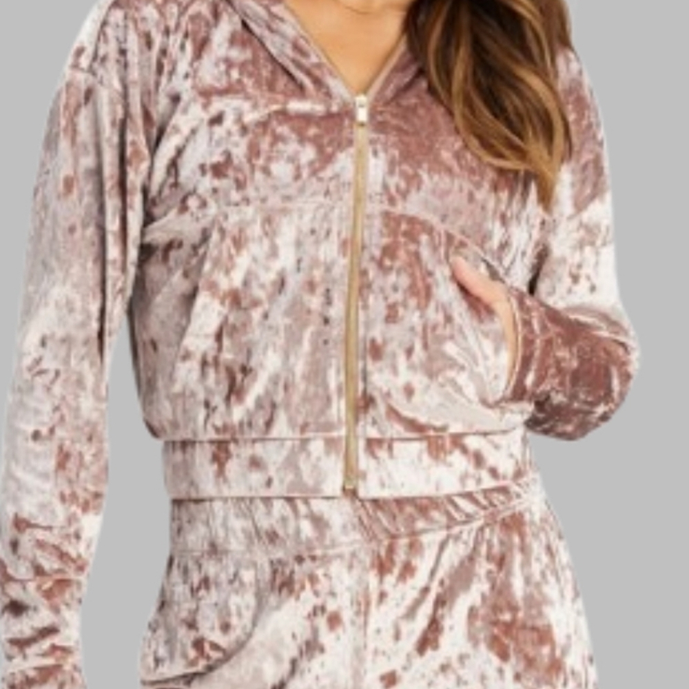 Fabletics Pink Velvet Hooded Full Zip Jacket – Size XS